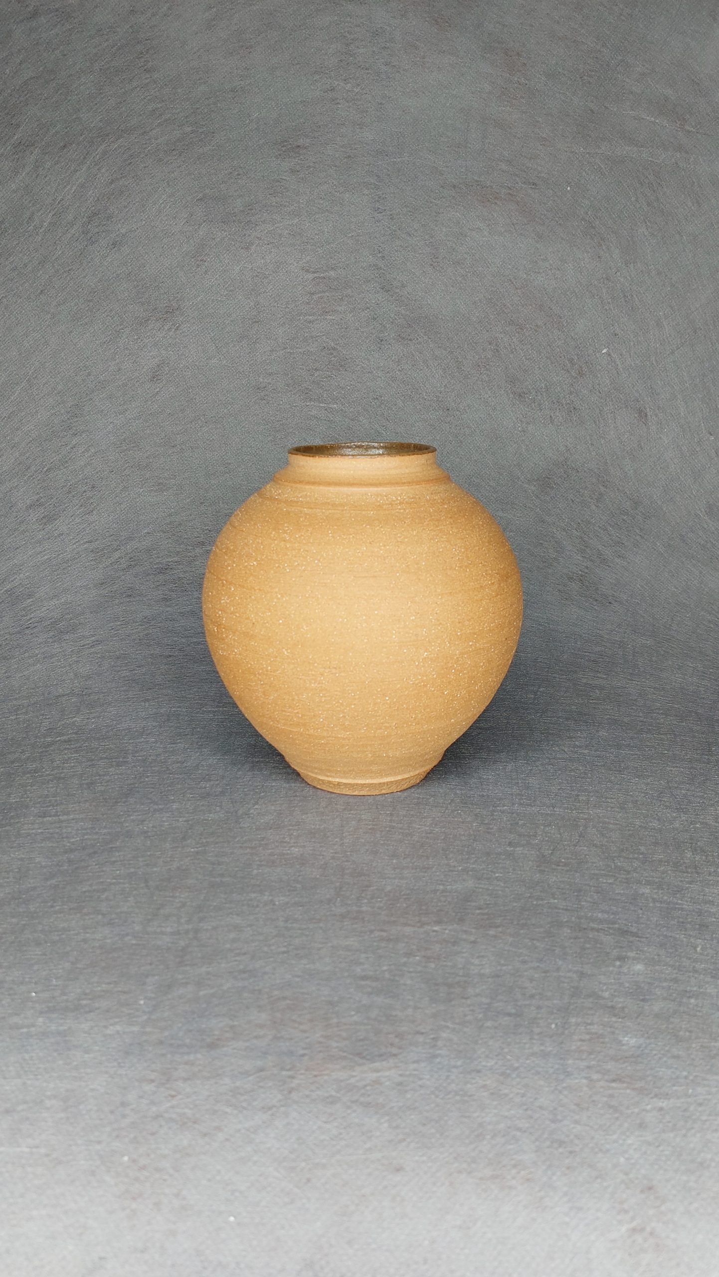 Vase céramique en grès de treigny chamotté, avec une application de barbotine sur le corps de la pièce. Sa base et son pied sont texturés.